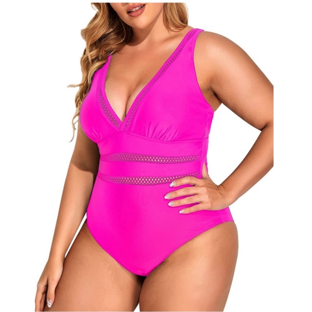 Daci mesh peekaboo hot pink ONE PIECE swimsuit 16W new - Picture 12 of 15